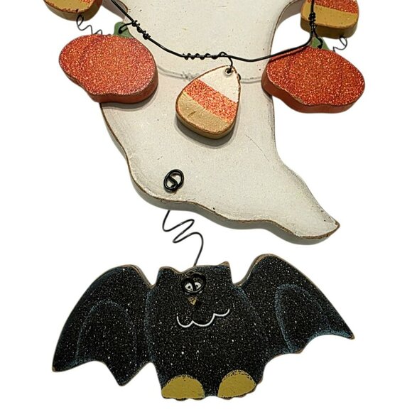 Vintage Halloween Sign Stay For A Spell Wood Ghost Pumpkins Bat Country Folk Art - Picture 4 of 7